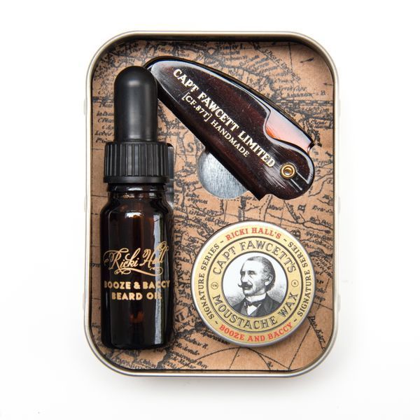 Олія для бороди, віск та гребінець для вус Capitan Fawcett Ricki Hall's Booze & Baccy Oil (10ml) and Wax (15ml) Wax) & Moustache Comb) F6675 фото