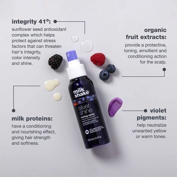 Спрей тонирующий milk shake Silver Shine Toning Spray против желтизны для седых и светлых волос 100 мл 8032274181057 фото