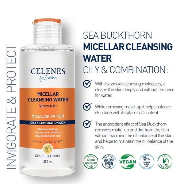 Мицеллярная вода для лица Celenes by Sweden Sea Buckthorn Micellar Cleansing Water для жирной и комбинированной кожи 250 мл 5160063 фото