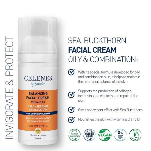 Балансувальний крем для обличчя Celenes by Sweden Sea Buckthorn Balancing Face Cream для жирної та комбінованої шкіри 50 мл 5160077 фото