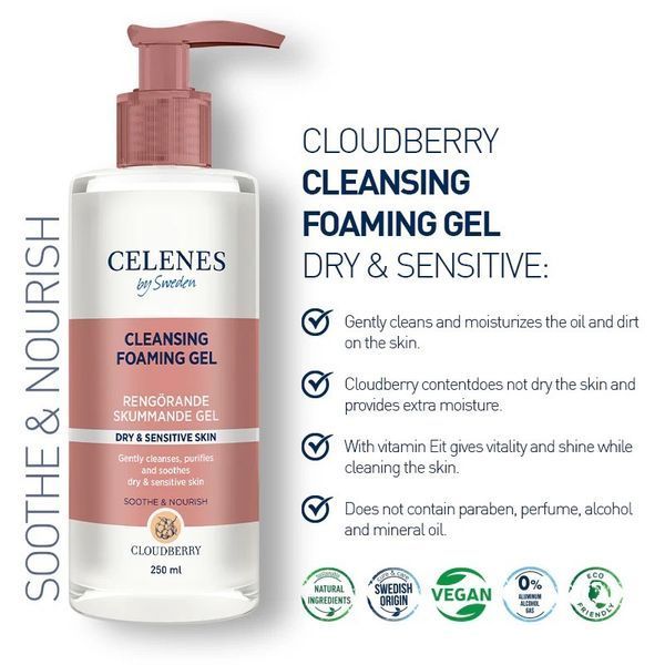 Очищувальна пінка-гель для вмивання Celenes by Sweden Cloudberry Cleansing Foaming Gel для сухої та чутливої шкіри 250 мл 5160067 фото