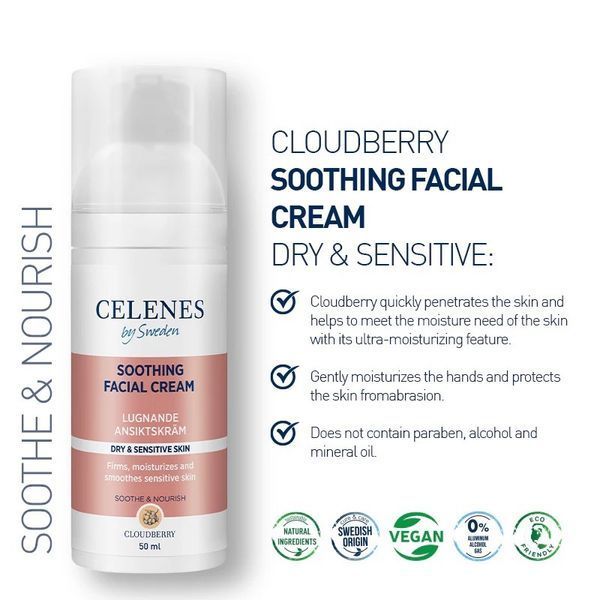 Успокаивающий крем для лица Celenes by Sweden Cloudberry Soothing Facial Cream для сухой и чувствительной кожи 50 мл 5160078 фото