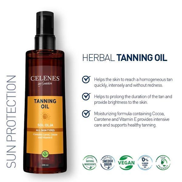 Масло для быстрого загара Celenes by Sweden Tanning Oil для шоколадного и равномерного оттенка кожи 200 мл 5160159 фото