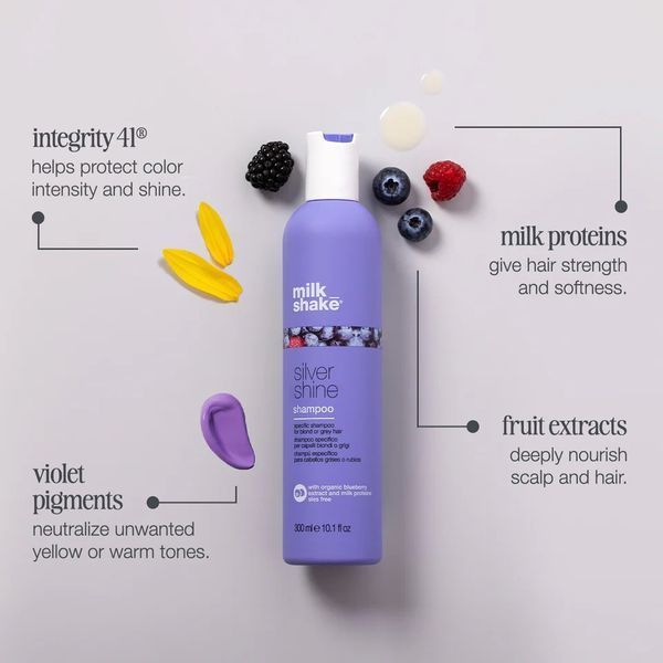 Шампунь тонуючий фіолетовий milk shake Silver Shine Shampoo проти жовтизни для сивого та білого волосся 300 мл 8032274061892 фото