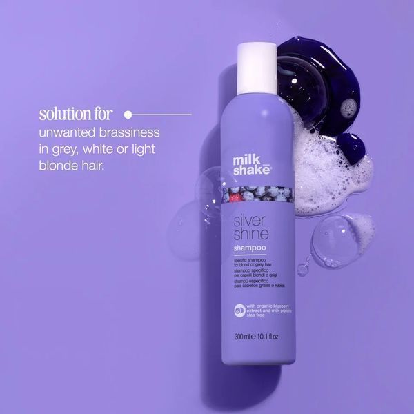 Шампунь тонуючий фіолетовий milk shake Silver Shine Shampoo проти жовтизни для сивого та білого волосся 300 мл 8032274061892 фото
