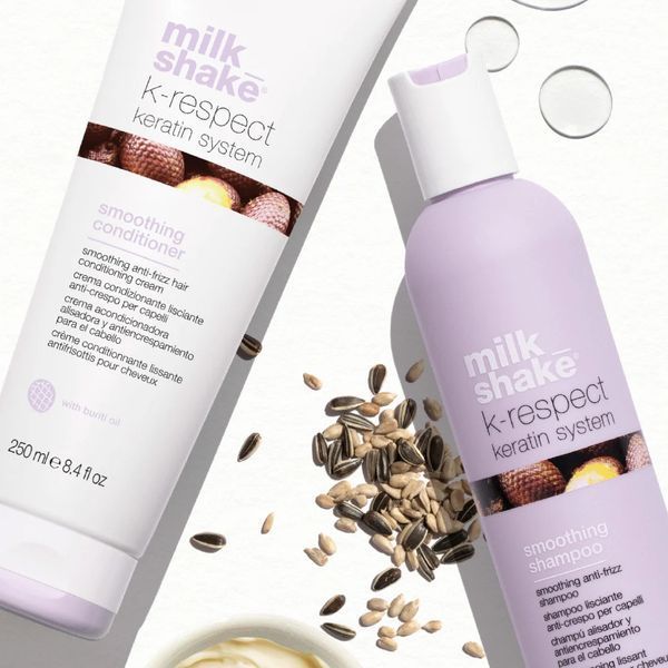 Кератиновая система, разглаживающий шампунь для волос milk_shake k-respect smoothing shampoo 300мл 8032274192510 фото