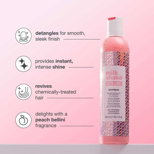 Шампунь для блиску milk shake Insta.Light Shampoo для фарбованого та сухого волосся 300 мл 8032274175926 фото