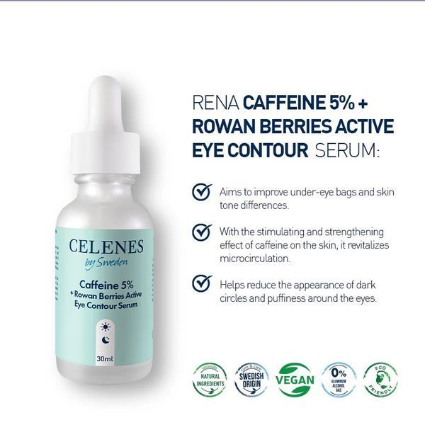 Сыворотка от отеков вокруг глаз Celenes by Sweden Rena Caffeine 5% + Rowan Berries Active Eye Contour Serum с кофеином 30 мл 5180300 фото