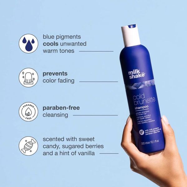 Шампунь для темного волосся milk shake cold brunette shampoo нейтралізація теплих пігментів 300 мл 8032274143833 фото