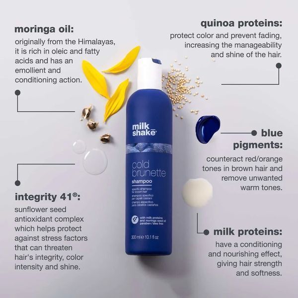 Шампунь для темного волосся milk shake cold brunette shampoo нейтралізація теплих пігментів 300 мл 8032274143833 фото