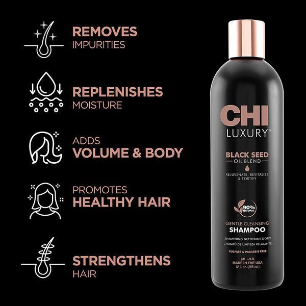 Шампунь з олією чорного кмину CHI Luxury Black Seed Oil Blend Gentle Cleansing Shampoo для м'якого очищення та об'єму 355 мл CHILS12 фото